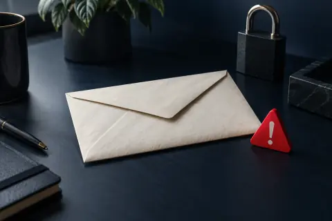 Enveloppe scellée et triangle d’avertissement rouge