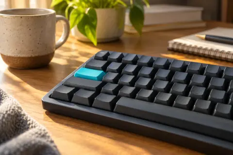 Clavier avec touche de tabulation bleu cyan