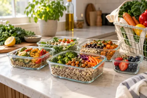 Boîtes de repas garnies de légumes et de céréales