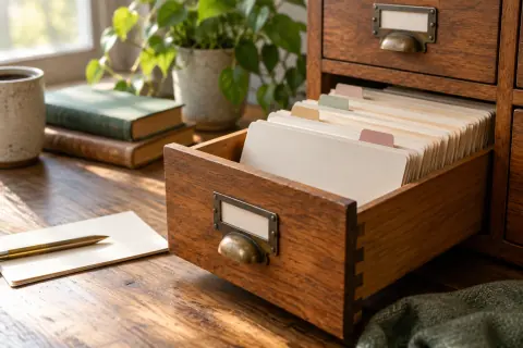 Tiroir de fiches d’archives avec intercalaires